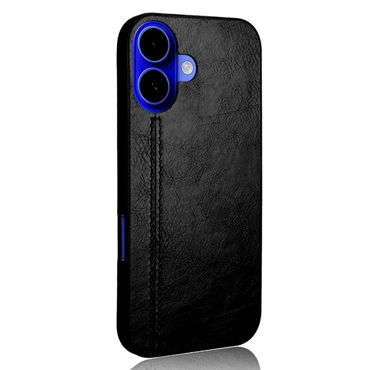 For iPhone 16 Plus Case Leather+TPU+PC Phone Cover Stitching Line - Black