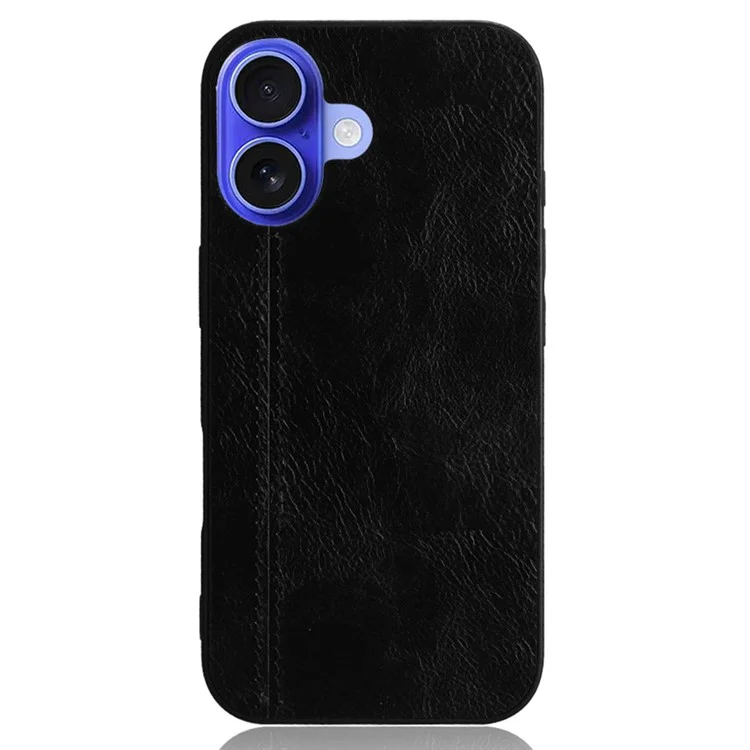 For iPhone 16 Plus Case Leather+TPU+PC Phone Cover Stitching Line - Black