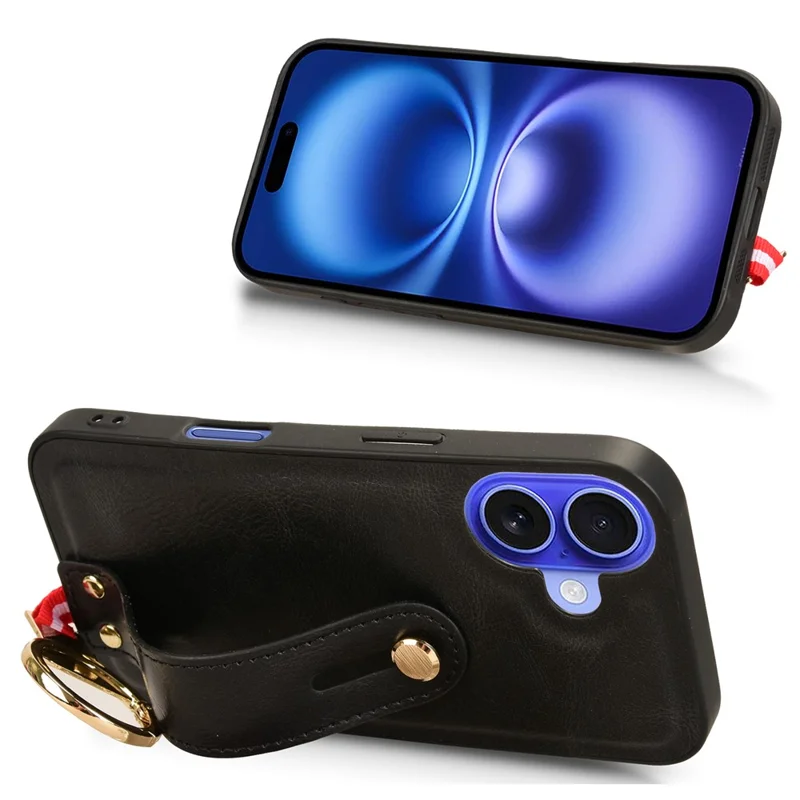 Para Iphone 16 Case Wallband Kickstand Leather+PC+TPU Telephip Cover With Bottle Abrener - Negro