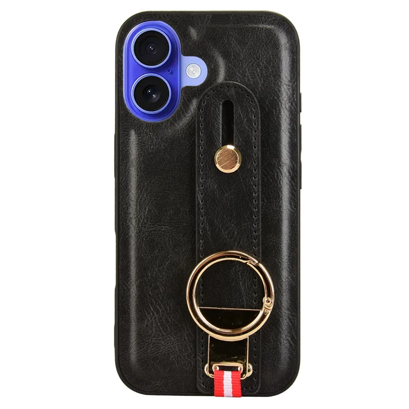 Para Iphone 16 Case Wallband Kickstand Leather+PC+TPU Telephip Cover With Bottle Abrener - Negro