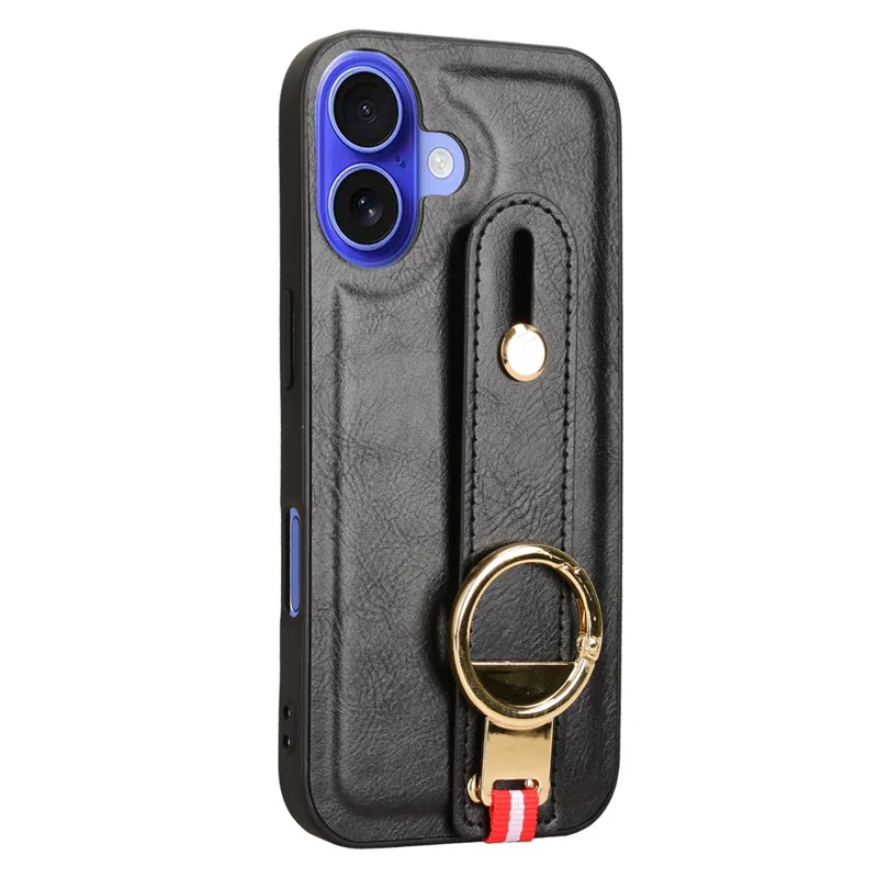 Para Iphone 16 Case Wallband Kickstand Leather+PC+TPU Telephip Cover With Bottle Abrener - Negro