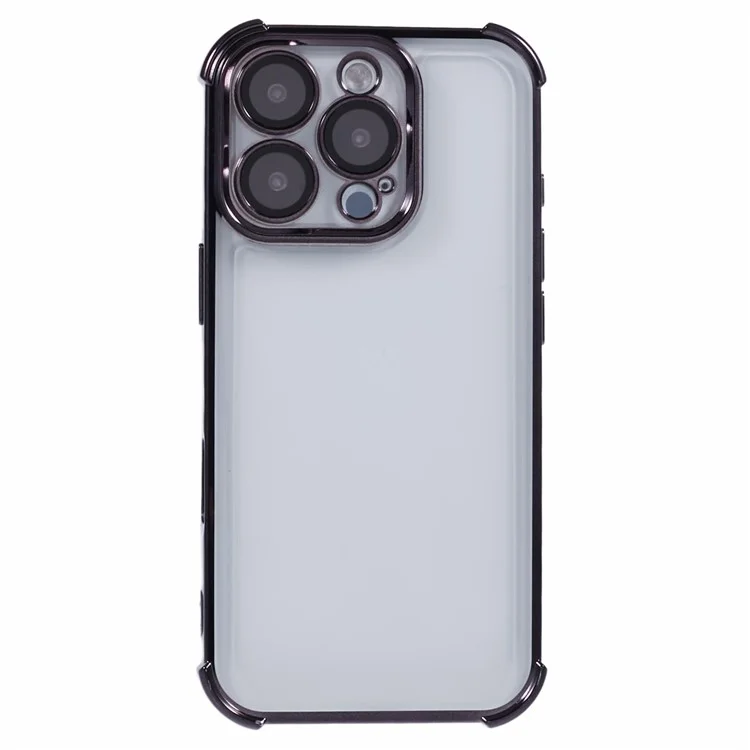 Para Iphone 16 Pro Max Case Electroplatando Clear Tpu Telep Cover With Lens Film - Negro