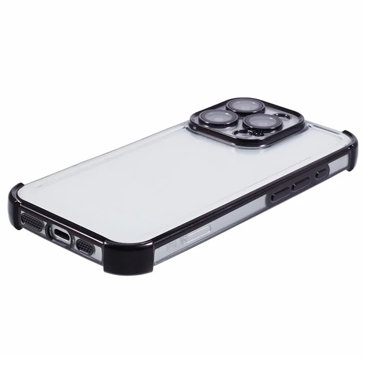Para Iphone 16 Pro Max Case Electroplatando Clear Tpu Telep Cover With Lens Film - Negro