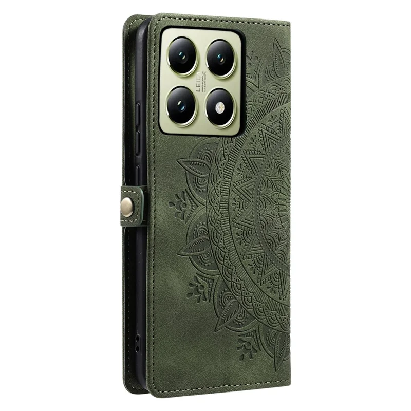 Estilo 016 Para Xiaomi 14t Case Skin Feel Totem Impresión de la Billetera Cubierta Del Teléfono de Cuero - Verde Negruzco
