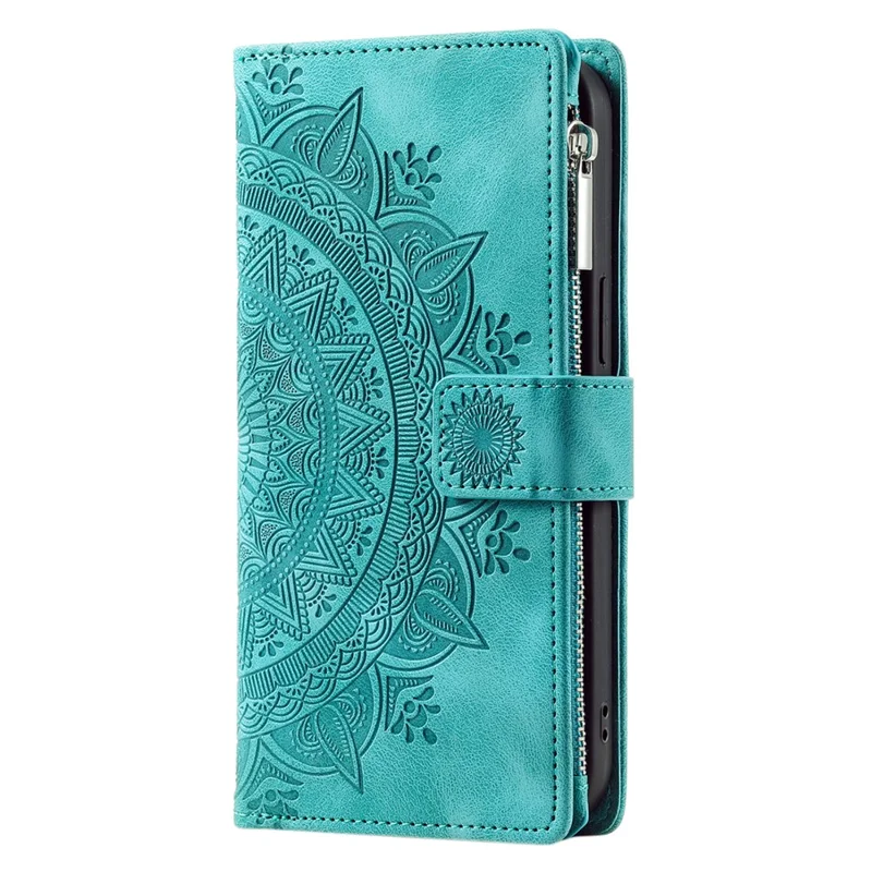 Style 006 For Motorola Moto G55 5G Wallet Case PU Leather Phone Cover Mandala Flower Pattern - Mint Green