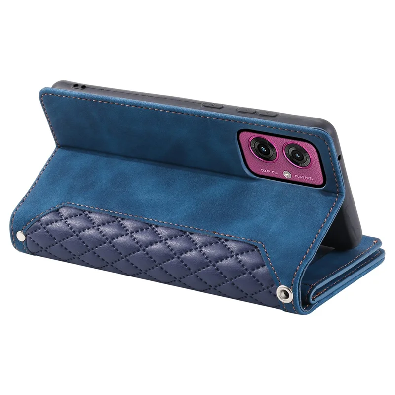 Style 005 For Motorola Moto G55 5G Wallet Case Rhombus Stitching Line PU Leather Phone Cover - Blue