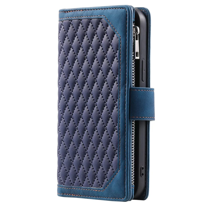 Style 005 For Motorola Moto G55 5G Wallet Case Rhombus Stitching Line PU Leather Phone Cover - Blue