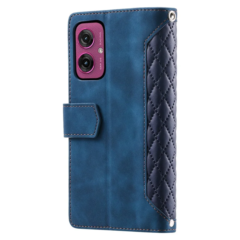 Style 005 For Motorola Moto G55 5G Wallet Case Rhombus Stitching Line PU Leather Phone Cover - Blue