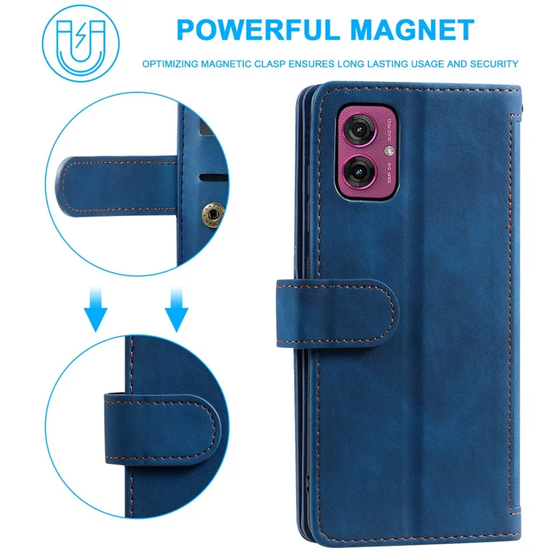 For Motorola Moto G55 5G Case PU Leather Phone Cover with Zipper Wallet 9 Card Slots - Blue