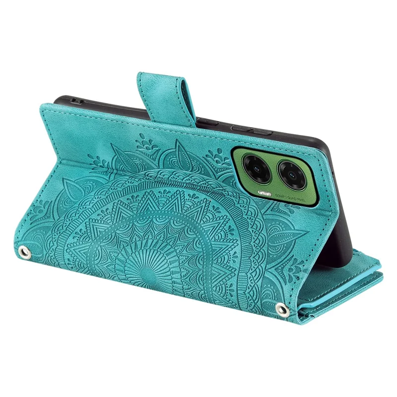 Style 006 For Motorola Moto G35 5G Wallet Case PU Leather Phone Cover Mandala Flower Pattern - Mint Green