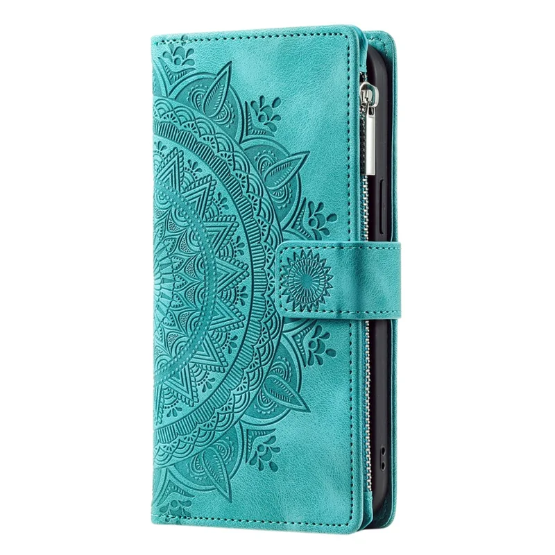 Style 006 For Motorola Moto G35 5G Wallet Case PU Leather Phone Cover Mandala Flower Pattern - Mint Green