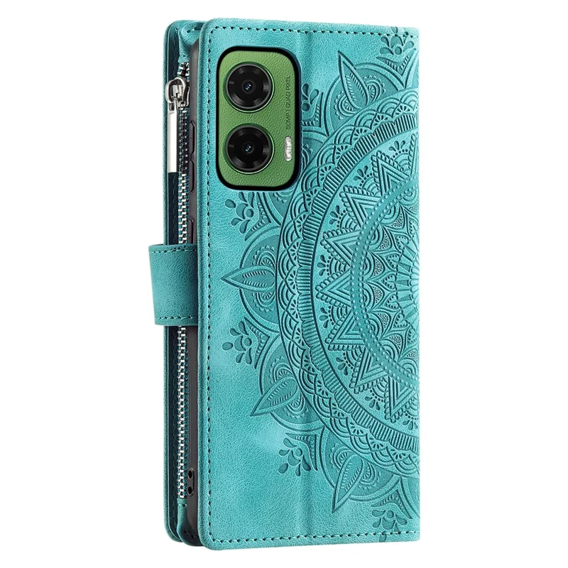 Style 006 For Motorola Moto G35 5G Wallet Case PU Leather Phone Cover Mandala Flower Pattern - Mint Green