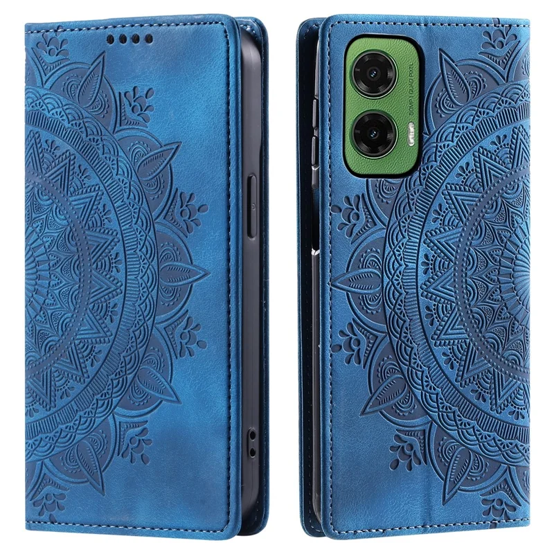Style 010 For Motorola Moto G35 5G Case Mandala Pattern Magnetic Closing Leather Phone Cover - Blue
