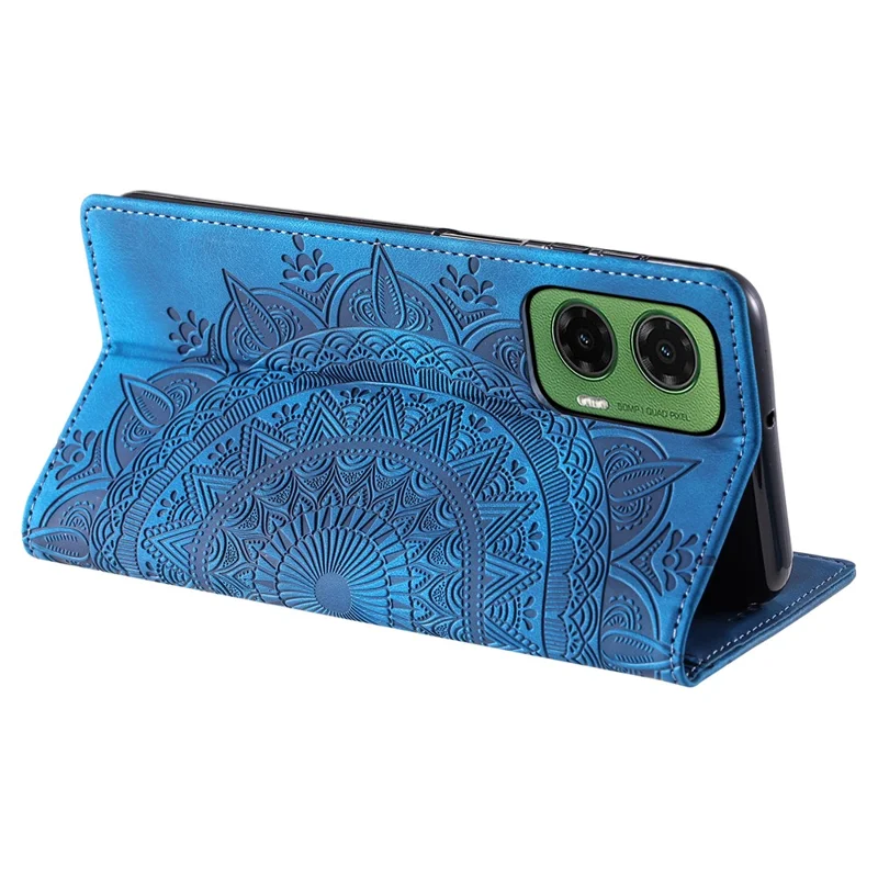 Style 010 For Motorola Moto G35 5G Case Mandala Pattern Magnetic Closing Leather Phone Cover - Blue