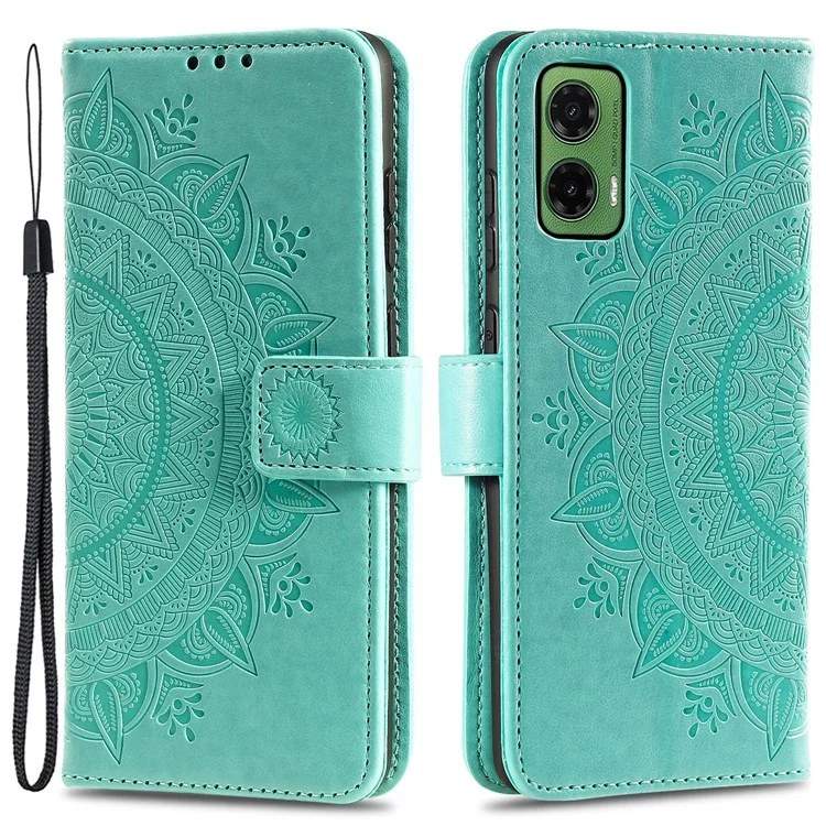 For Motorola Moto G35 5G Case Imprinted Totem PU Leather Wallet Stand Phone Cover - Mint Green