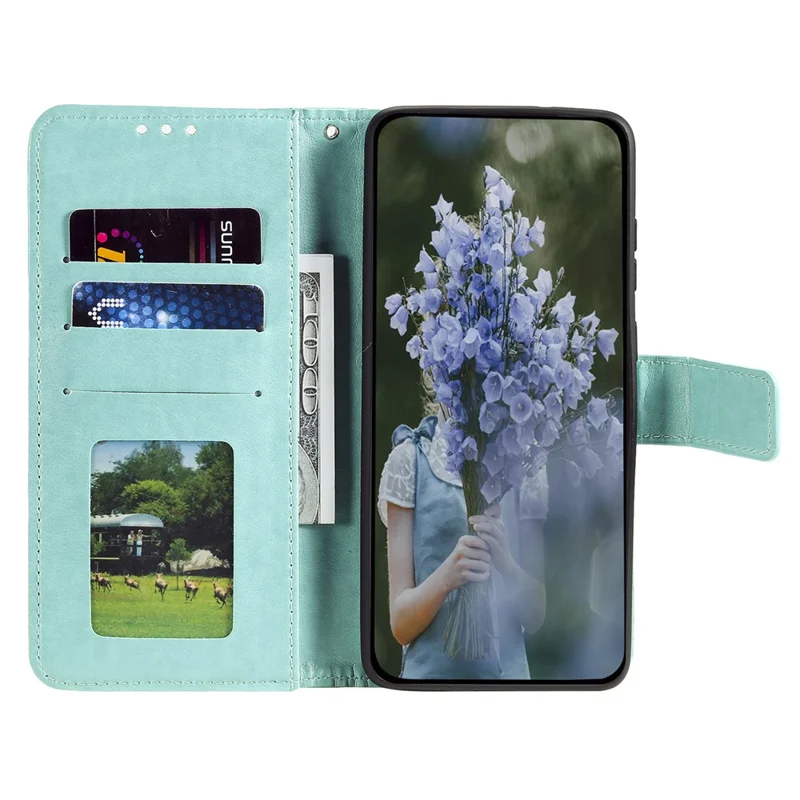 For Motorola Moto G35 5G Case Imprinted Totem PU Leather Wallet Stand Phone Cover - Mint Green