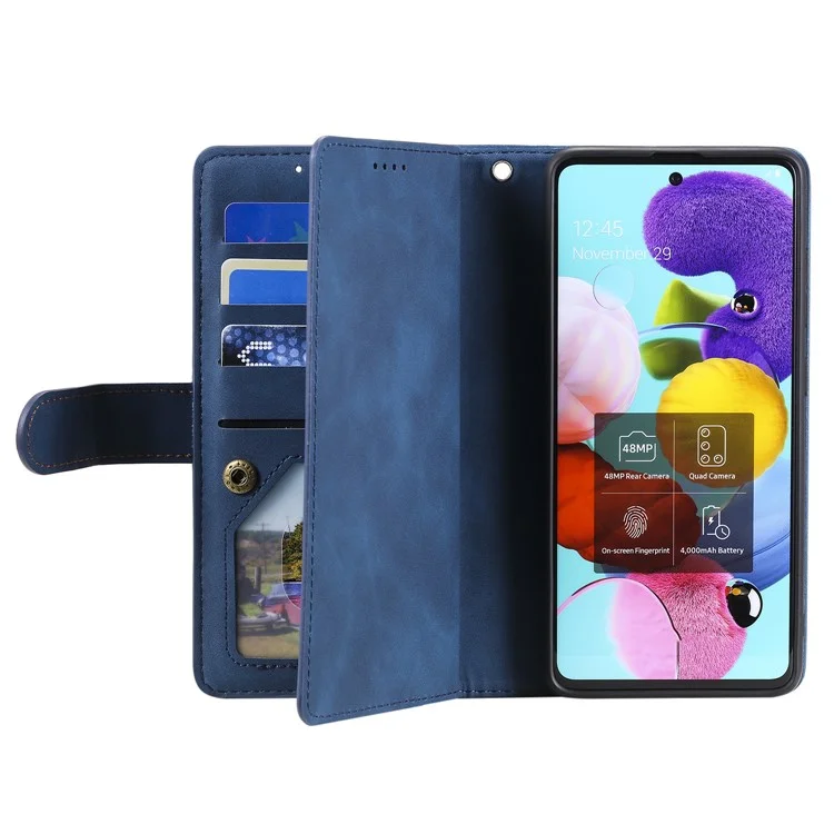 Para Motorola Moto G35 5G Case PU Cubierta de Teléfono de Cuero Con Billetera Con Cremallera 9 Ranuras Para Tarjetas - Azul