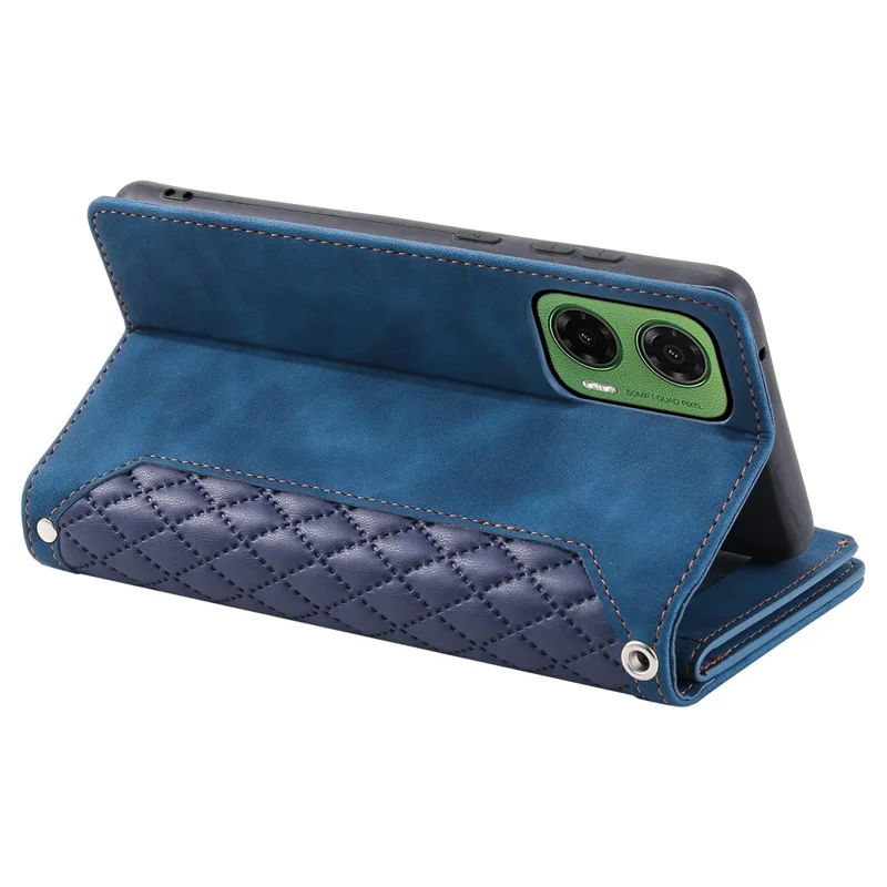 Style 005 Pour Motorola Moto G35 5G Portefeuille Case de Couture de Couture Rhombus pu le Cuir Téléphone - Bleu