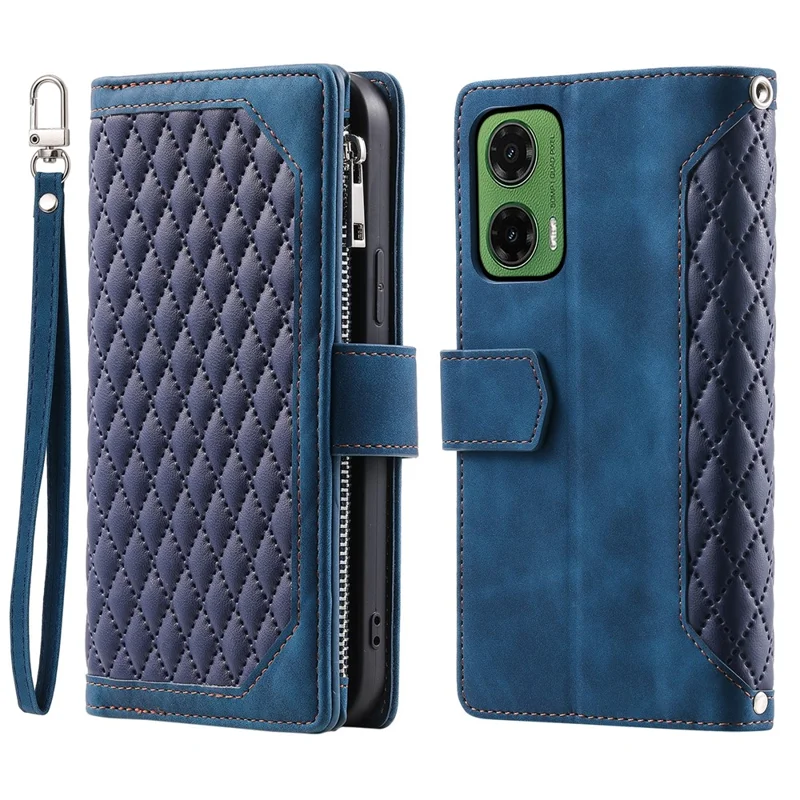 Style 005 Pour Motorola Moto G35 5G Portefeuille Case de Couture de Couture Rhombus pu le Cuir Téléphone - Bleu