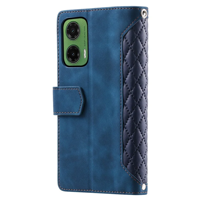 Style 005 Pour Motorola Moto G35 5G Portefeuille Case de Couture de Couture Rhombus pu le Cuir Téléphone - Bleu