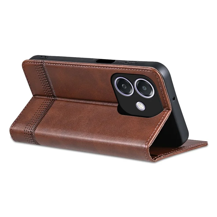 AZNS Para Oppo A3x 5G / Textura de Couro de Caixo de Capa de Caixo A40 4G - Café