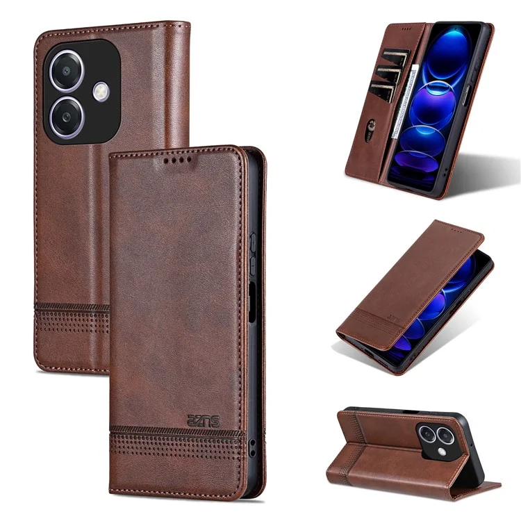 AZNS Para Oppo A3x 5G / Textura de Couro de Caixo de Capa de Caixo A40 4G - Café