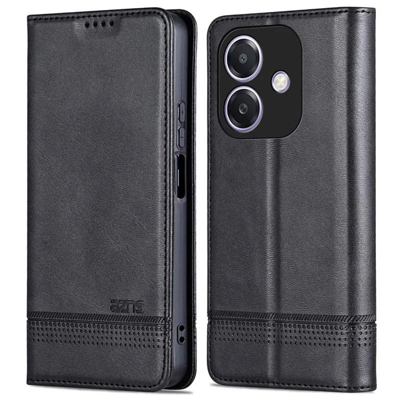 AZNS For Oppo A3x 5G  /  A40 4G Case Cowhide Texture PU Leather Wallet Phone Cover - Black