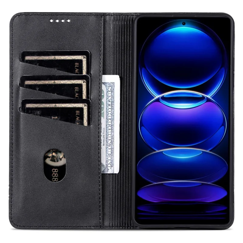 AZNS For Oppo A3x 5G  /  A40 4G Case Cowhide Texture PU Leather Wallet Phone Cover - Black