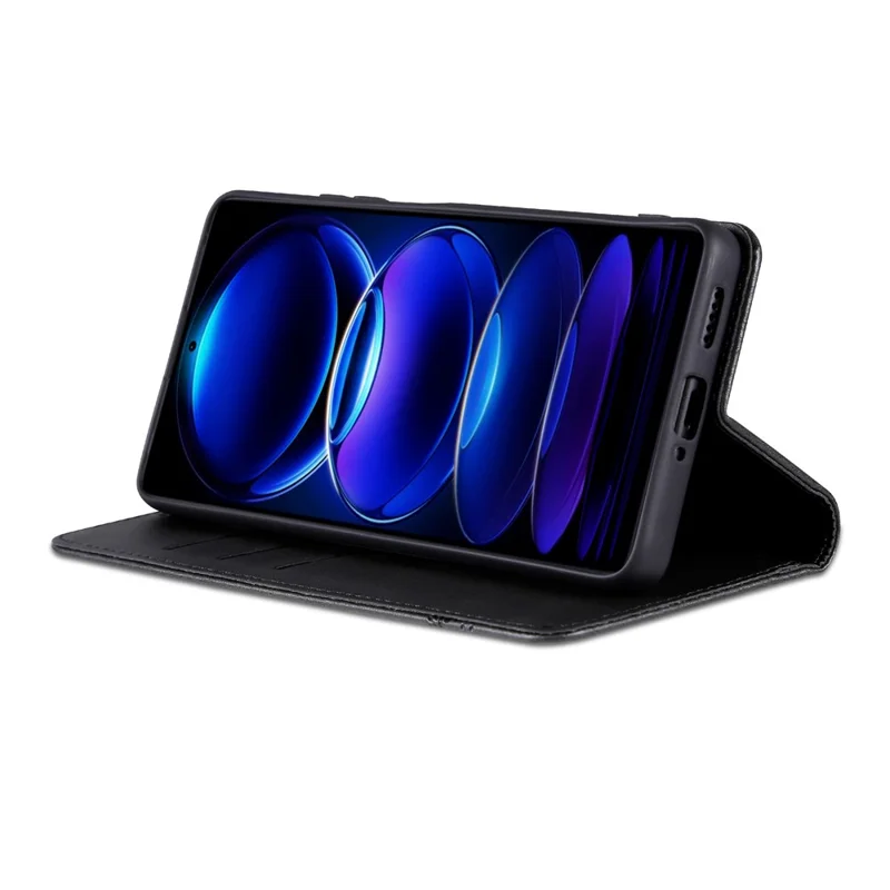 AZNS For Oppo A3x 5G  /  A40 4G Case Cowhide Texture PU Leather Wallet Phone Cover - Black