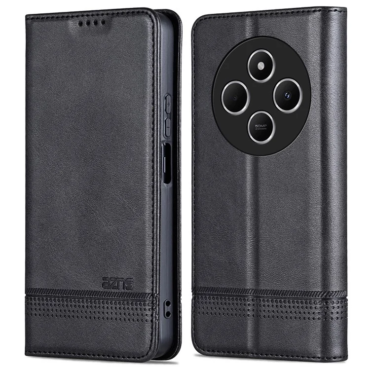 AZNS Для Xiaomi Poco C75 4G / Redmi 14R 5G / 14C 4G Чехол с текстурой под кожу Коровы Кожаный кошелек Чехол для телефона - Черный