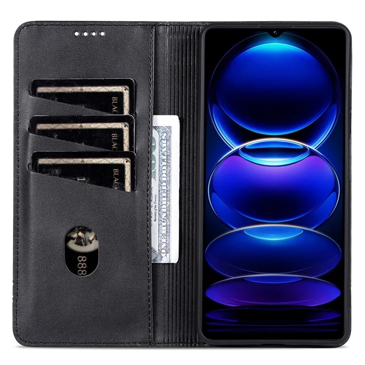 AZNS Для Xiaomi Poco C75 4G / Redmi 14R 5G / 14C 4G Чехол с текстурой под кожу Коровы Кожаный кошелек Чехол для телефона - Черный