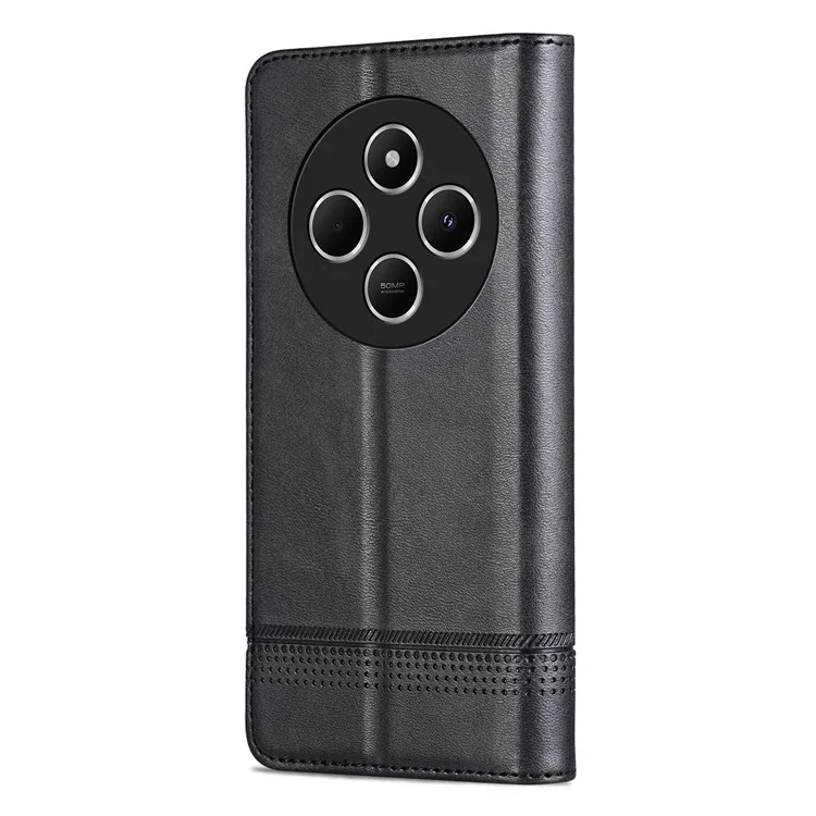 AZNS Для Xiaomi Poco C75 4G / Redmi 14R 5G / 14C 4G Чехол с текстурой под кожу Коровы Кожаный кошелек Чехол для телефона - Черный