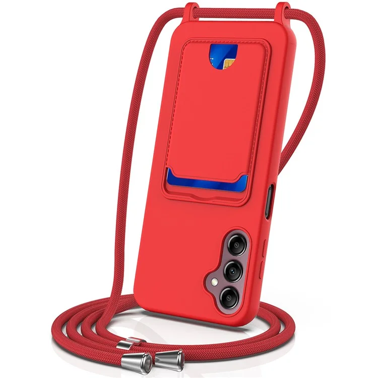 Für Samsung Galaxy S24 fe Case Liquid Silicon Kartenhalter Telefon Zurück Mit Lanyard - Rot
