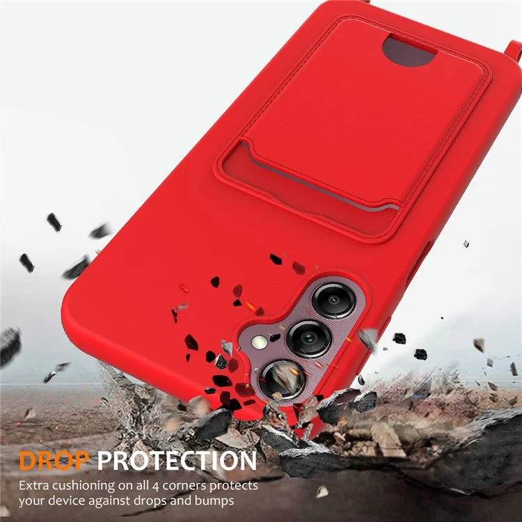 Für Samsung Galaxy S24 fe Case Liquid Silicon Kartenhalter Telefon Zurück Mit Lanyard - Rot