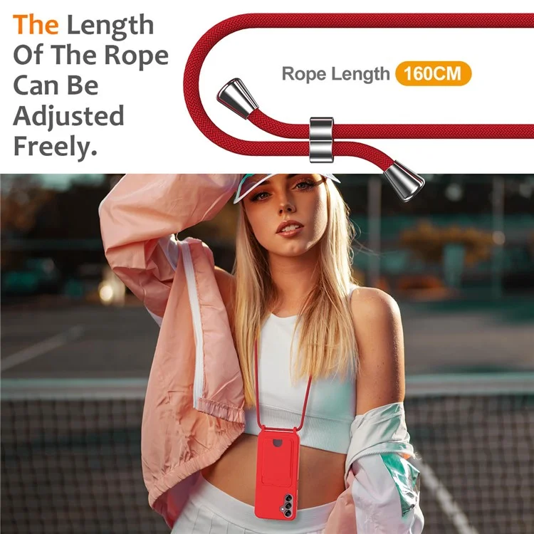 Für Samsung Galaxy S24 fe Case Liquid Silicon Kartenhalter Telefon Zurück Mit Lanyard - Rot