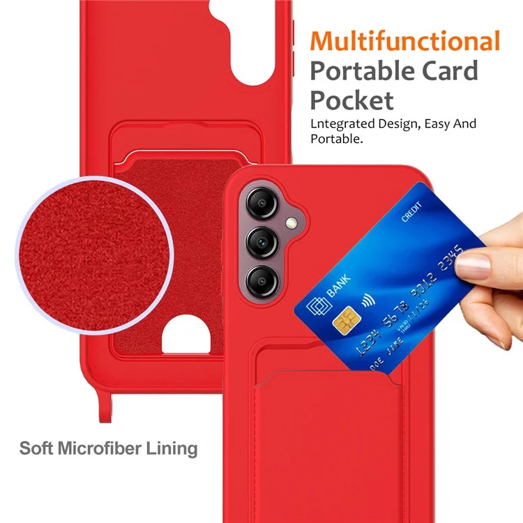 Für Samsung Galaxy S24 fe Case Liquid Silicon Kartenhalter Telefon Zurück Mit Lanyard - Rot