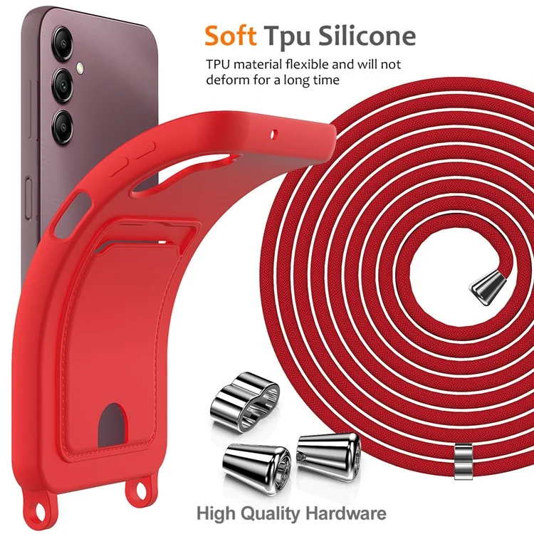 Für Samsung Galaxy S24 fe Case Liquid Silicon Kartenhalter Telefon Zurück Mit Lanyard - Rot