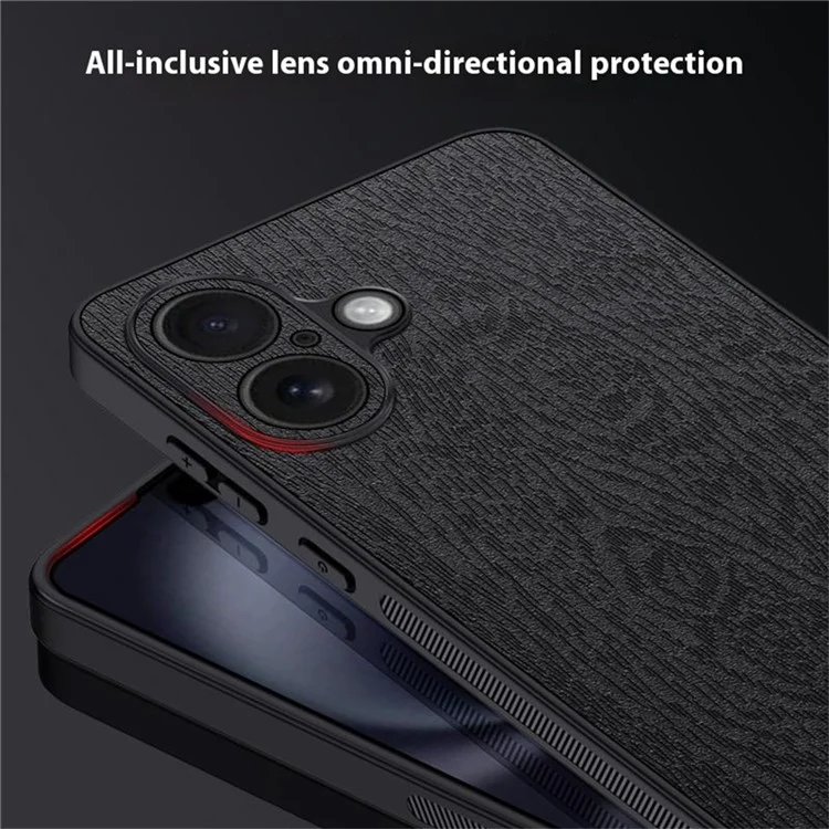 Per Iphone 16 Case Wood Texture pc Pc+copertina Per Telefono Tpu Rivestito in Pelle PU - Marrone
