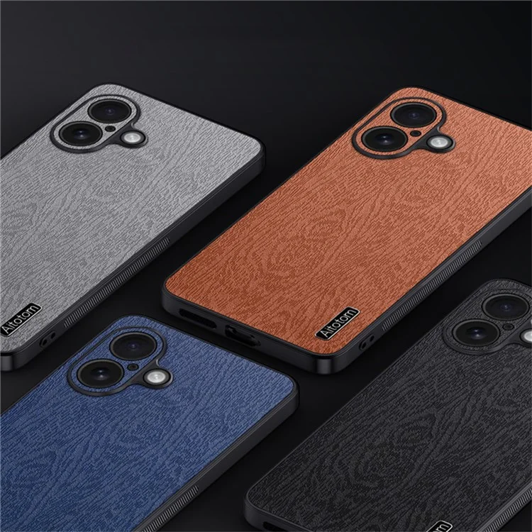 Per Iphone 16 Case Wood Texture pc Pc+copertina Per Telefono Tpu Rivestito in Pelle PU - Marrone