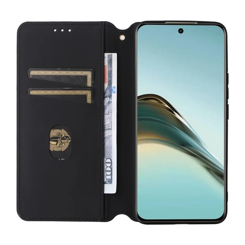 For Realme 13+ 5G / 13 Pro 5G (China) Wallet Case Rhombus Imprinted Leather Phone Cover - Black
