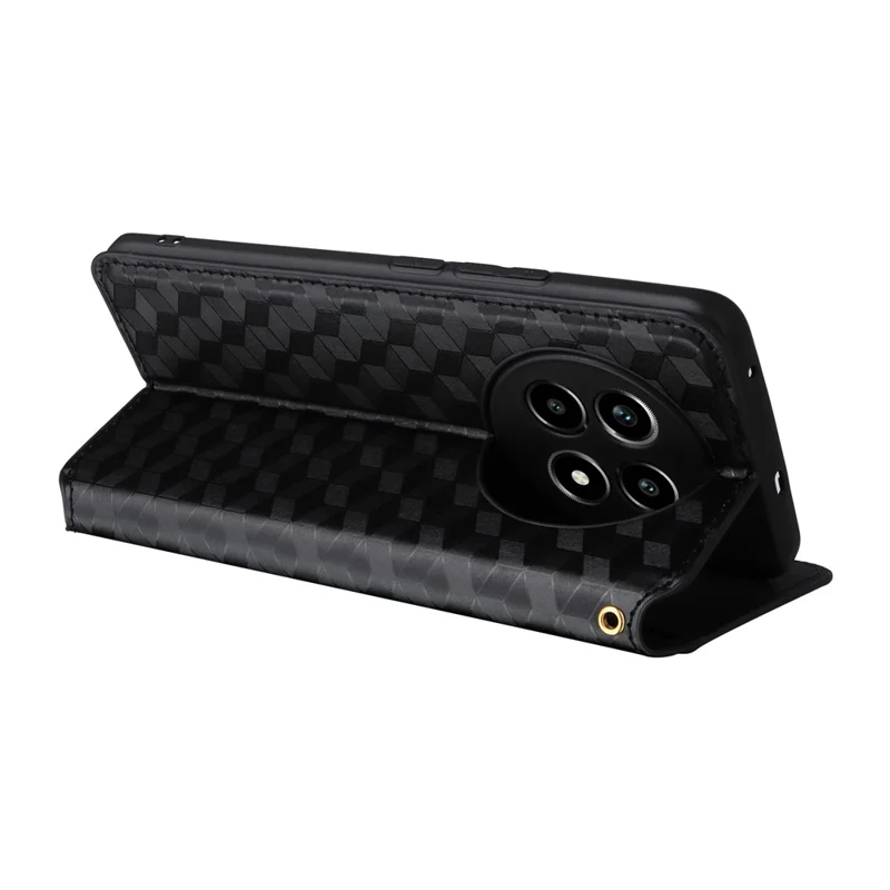 For Realme 13+ 5G / 13 Pro 5G (China) Wallet Case Rhombus Imprinted Leather Phone Cover - Black