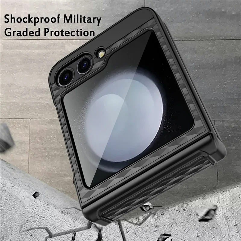 For Samsung Galaxy Z Flip7 FE 5G / Z Flip6 5G Case Hinge Protection Kickstand Hard PC Phone Cover with Screen Film - Black