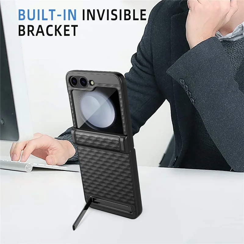 For Samsung Galaxy Z Flip7 FE 5G / Z Flip6 5G Case Hinge Protection Kickstand Hard PC Phone Cover with Screen Film - Black