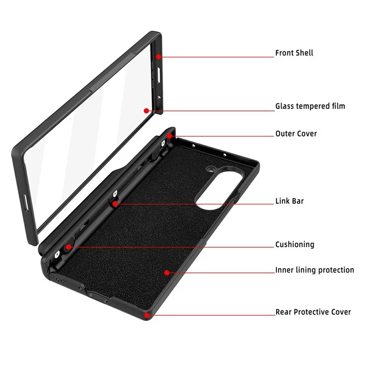 Para Samsung Galaxy Z Fold6 5G Case Kickstand PC+TPU Telebro Con Rlabaje - Negro