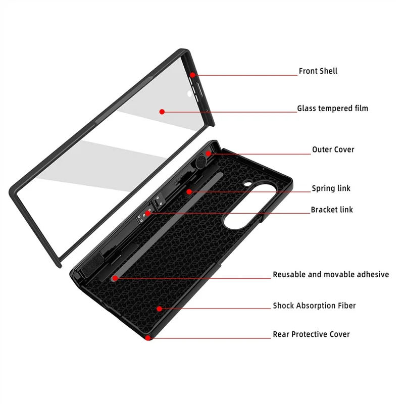 For Samsung Galaxy Z Fold6 5G Case Kickstand Hard PC Phone Cover with Screen Film - Red