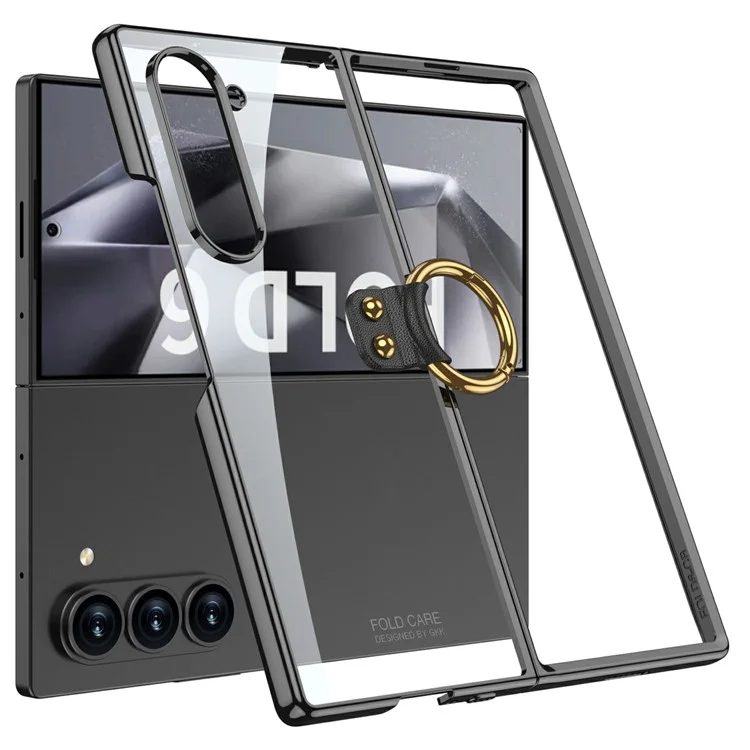 GKK Für Samsung Galaxy Z Fold6 5G Clear Case Electroplated Ring Kickstand Hard -pc -telefonabdeckung Mit Screenfilm - Schwarz