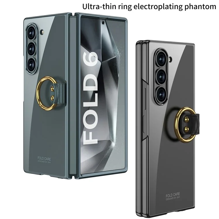 GKK Für Samsung Galaxy Z Fold6 5G Clear Case Electroplated Ring Kickstand Hard -pc -telefonabdeckung Mit Screenfilm - Schwarz