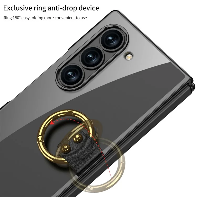 GKK Für Samsung Galaxy Z Fold6 5G Clear Case Electroplated Ring Kickstand Hard -pc -telefonabdeckung Mit Screenfilm - Schwarz