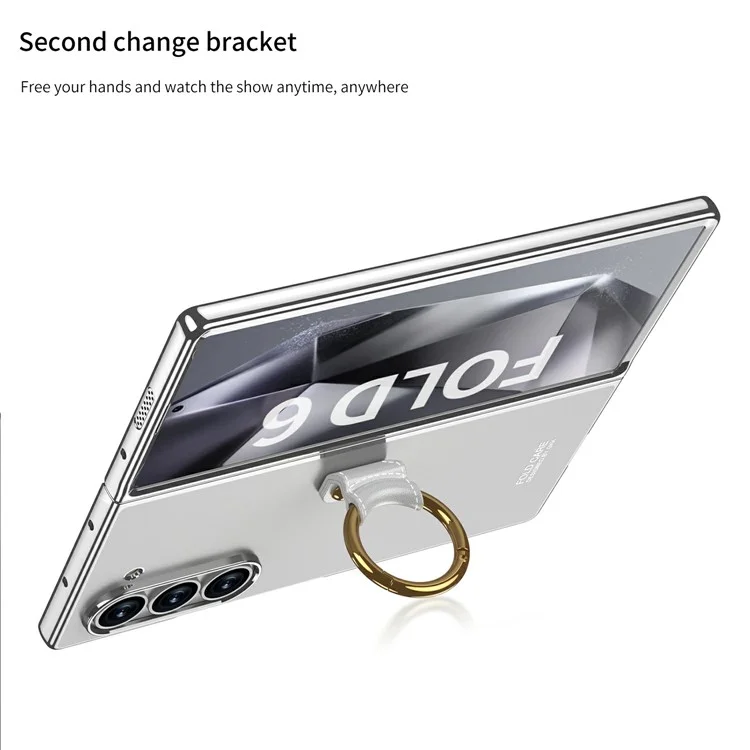 GKK Für Samsung Galaxy Z Fold6 5G Clear Case Electroplated Ring Kickstand Hard -pc -telefonabdeckung Mit Screenfilm - Schwarz