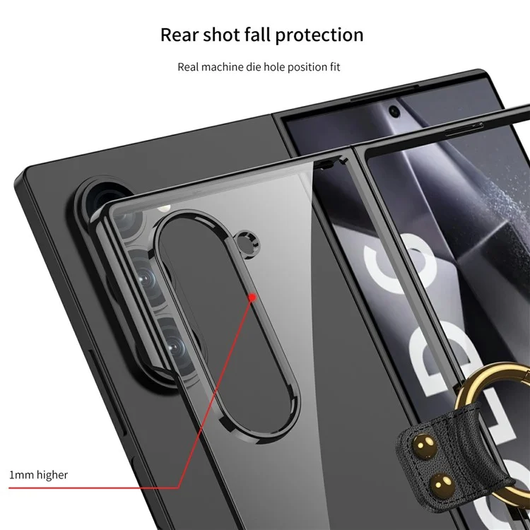 GKK Für Samsung Galaxy Z Fold6 5G Clear Case Electroplated Ring Kickstand Hard -pc -telefonabdeckung Mit Screenfilm - Schwarz
